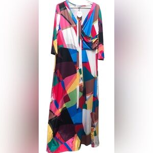 Locryz N.W.T. Size 2XL Vibrant Multicolor 3/4 Sleeve Maxi  Long Digital Dress.